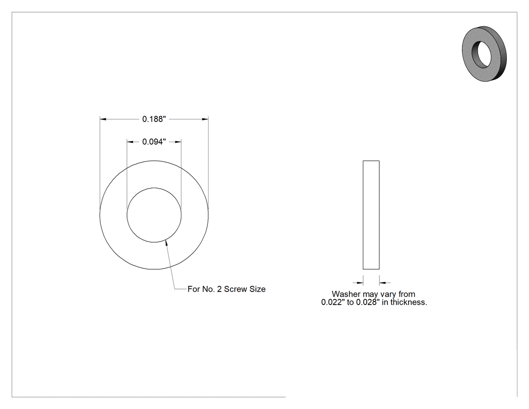Teknik Çizim - 316 Paslanmaz Çelik ASME Pul, 2 Numaralı Vida Boyutu için, Dar ASME Tanımı