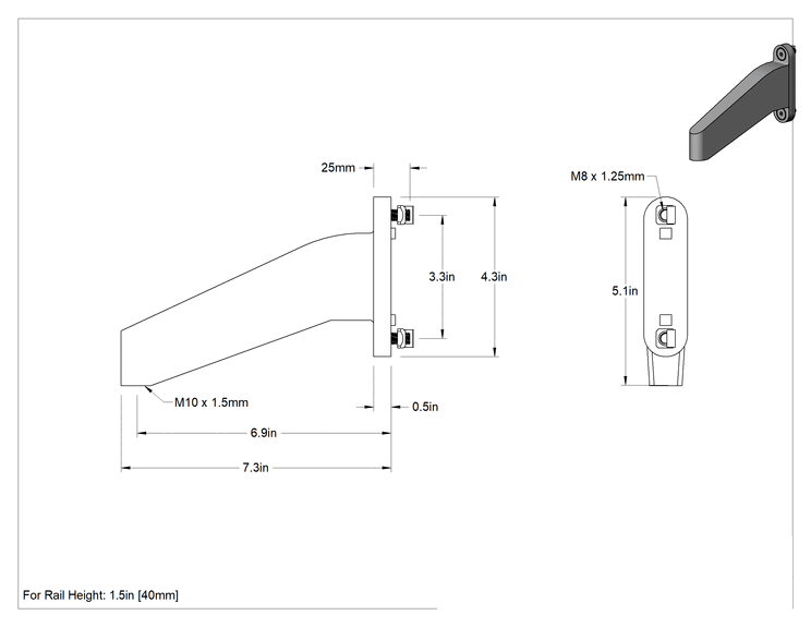 Teknik Çizim - T-Yivli Çerçeve Montaj Ayağı, Ofset, 1.5 ve 40 mm Yüksekliğinde Tek Ray için