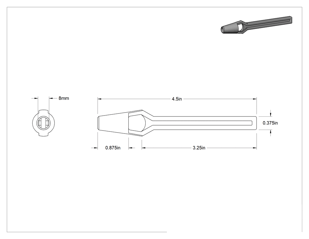 Teknik Çizim - Çekiçle Çalışan Delgeç, 8 mm delik çapı için
