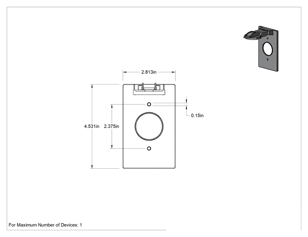 Teknik Çizim - 1 Cihazlık Dikey Kapak NEMA Hava Koşullarına Dayanıklı Priz Kutusu