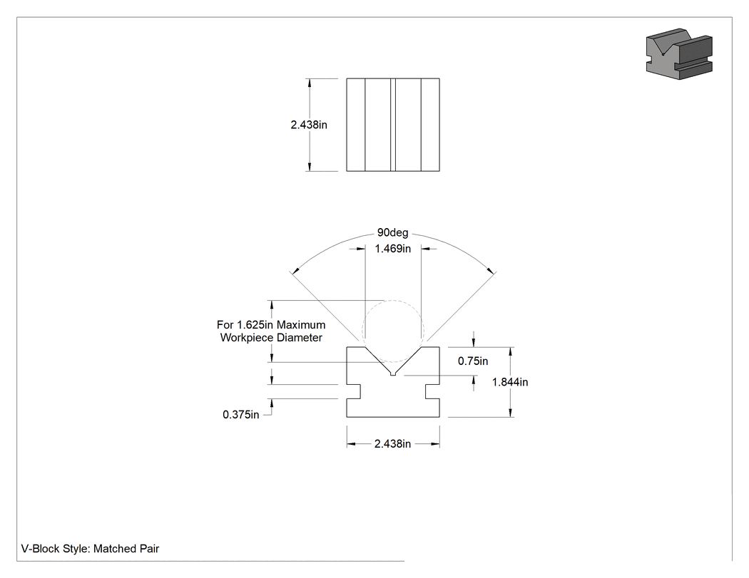 Teknik Çizim - V-Blok, İşlenebilir, Eşleşen, 1-5/8" Maksimum İş Parçası Çapı için