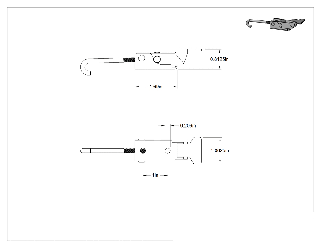 Teknik Çizim - Ayarlanabilir Tutamaklı Çekme Mandalı, Sarı Saplı, Çakmasız, 304 Paslanmaz Çelik, 4-7/8" x 1-1/16"