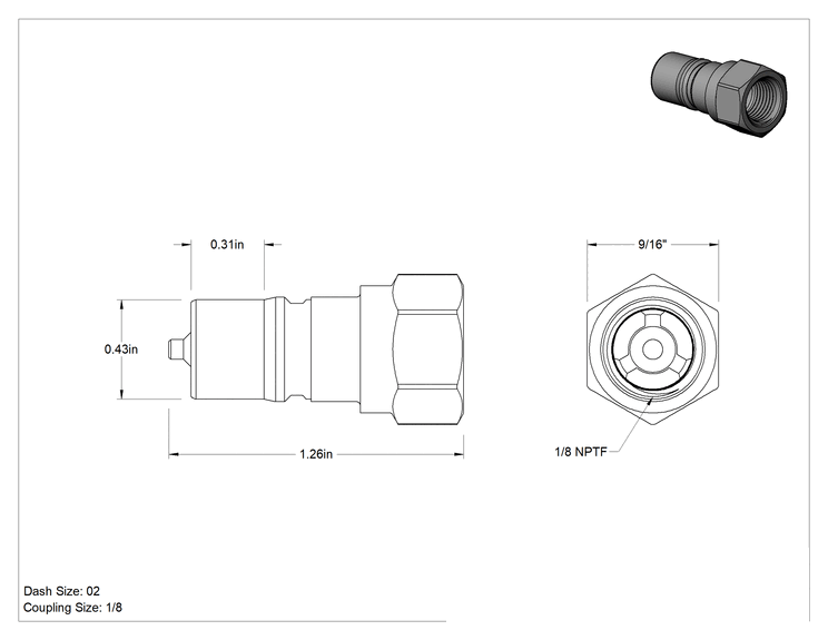 Teknik Çizim - Pirinç Uluslararası Standart ISO B Hortum Bağlantısı, 1/8, Erkek Uç, 1/8 NPTF Dişi Uç
