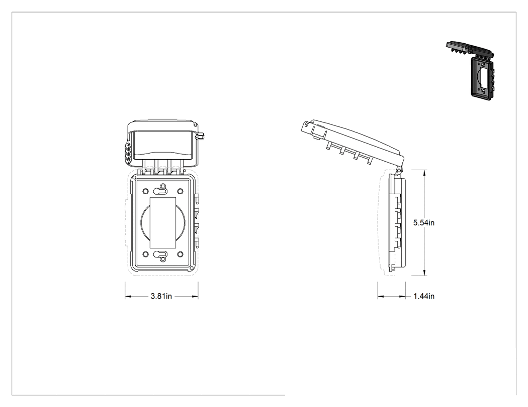 Teknik Çizim - Hava Koşullarına Dayanıklı Priz Kutusu için Kapak, Kullanım Sırasında Korunmalı, Opak, 1 Cihaz için, 3-3/16" Yükseklik