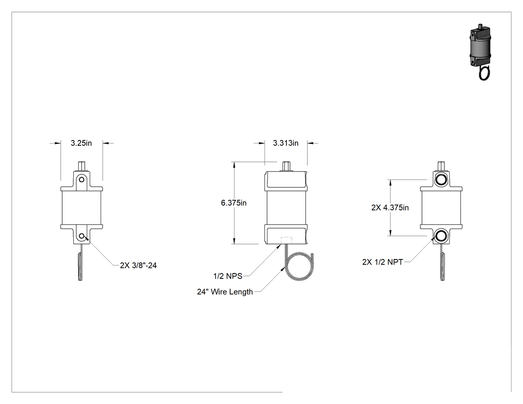 Teknik Çizim - Yağlar için Dış Montajlı Şamandıralı Anahtar, 1/2 NPT Dişi, SPST-NC