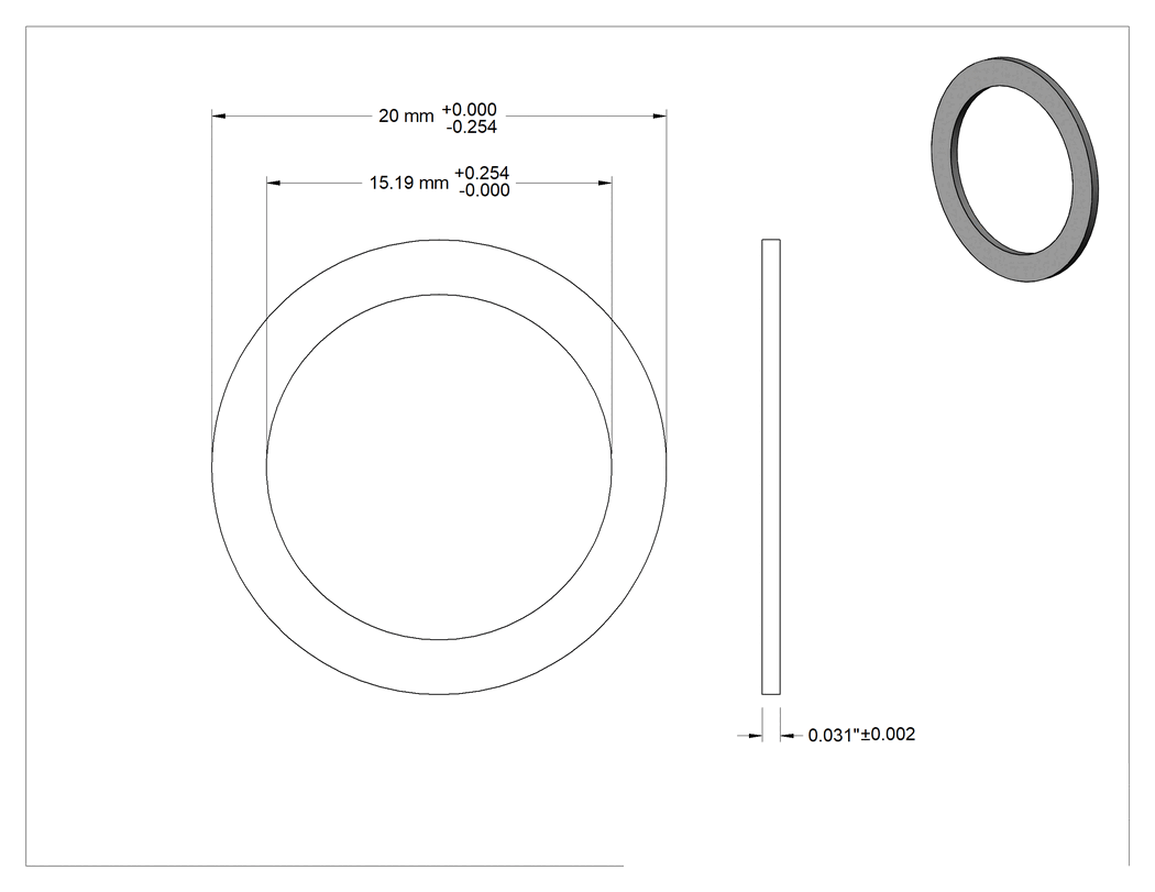 Teknik Çizim - 1074-1095 Yaylı Çelik Şimler, 20 mm Çaplı Vida Omzunu Uzatma için, 0.031" Kalınlık