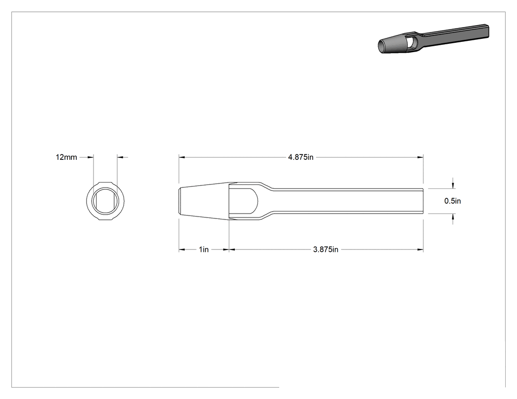 Teknik Çizim - Çekiçle Çalışan Delgeç, 12 mm Delik Çapı için