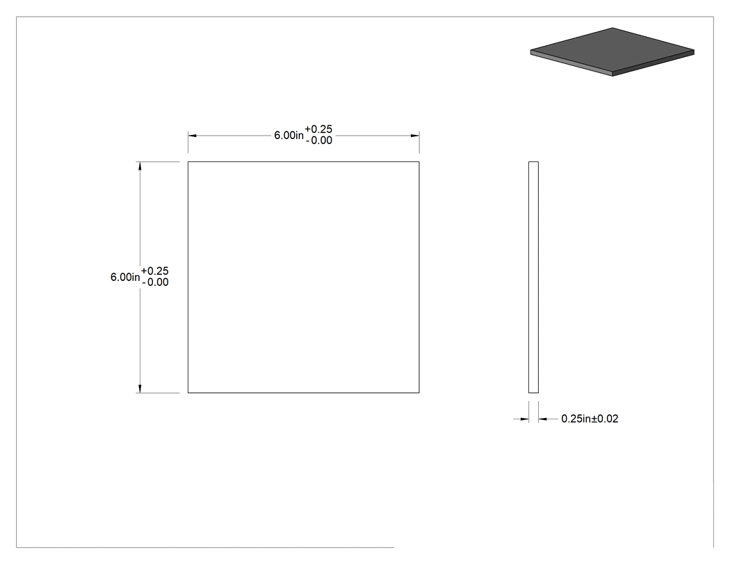 Teknik Çizim - Kaynaklanabilir Denizcilik Sınıfı 464 Pirinç, 6" x 6" Levha, 1/4" Kalınlık