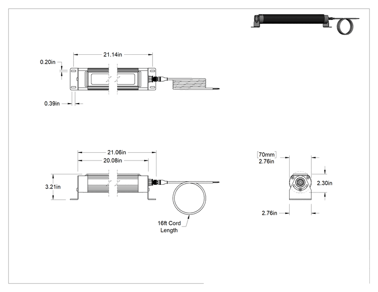 Teknik Çizim - Kolay Yenileme Makine Işığı, Dahili LEDli, 18V DC ila 30V DC, 21" Toplam Uzunluk