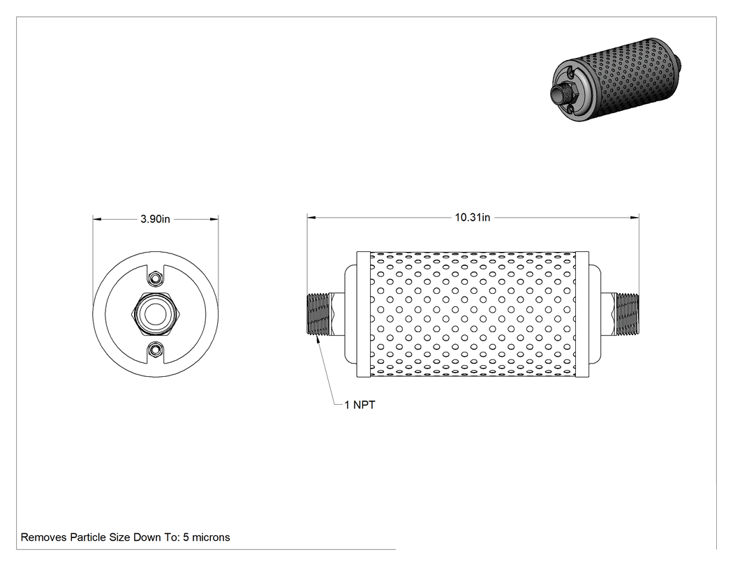Teknik Çizim - Sıralı Susturucular, 1 NPT Erkek Alüminyum Bağlantı Parçalı