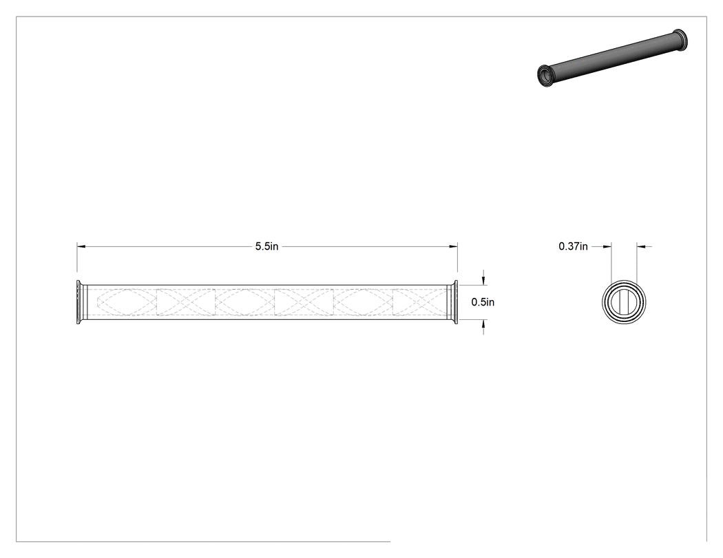 Teknik Çizim - Hijyenik Hat Üstü Tüp Karıştırıcı, 6 Bıçak, 1/2" Dış Çap x 0.37" İç Çap Tüp