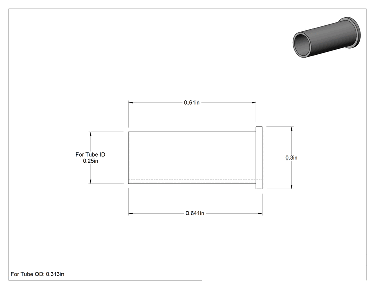 Teknik Çizim - 5/16" Dış Çap x 1/4" İç Çaplı Boru için Boru Destekleri, İçme Suyu için Bas-Bağlan Bağlantı Elemanı