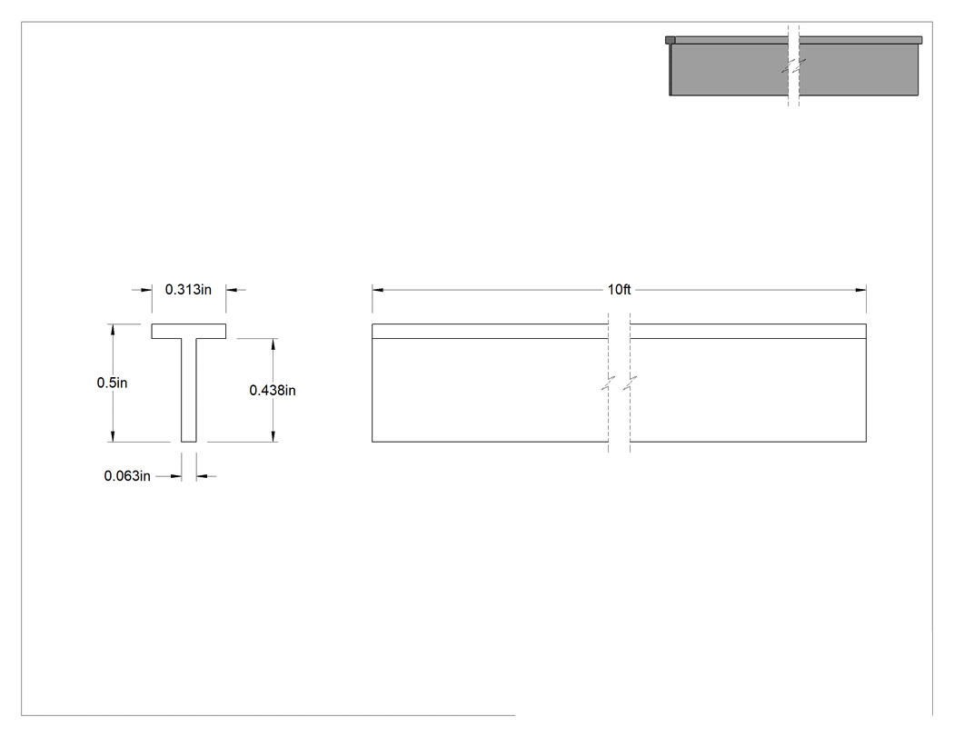 Teknik Çizim - Kanal Montajlı T-Conta, 5/16" Genişlik, 1/2" Yükseklik, 10 Fit Uzunluk