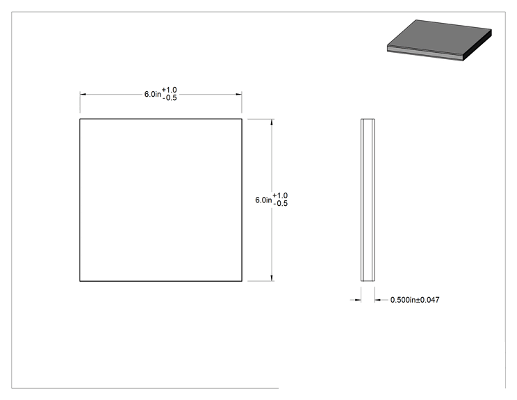 Teknik Çizim - Kumaş Takviyeli Çok Amaçlı Neopren Levha, Ultra Mukavemet, 6" x 6", 1/2" Kalınlık