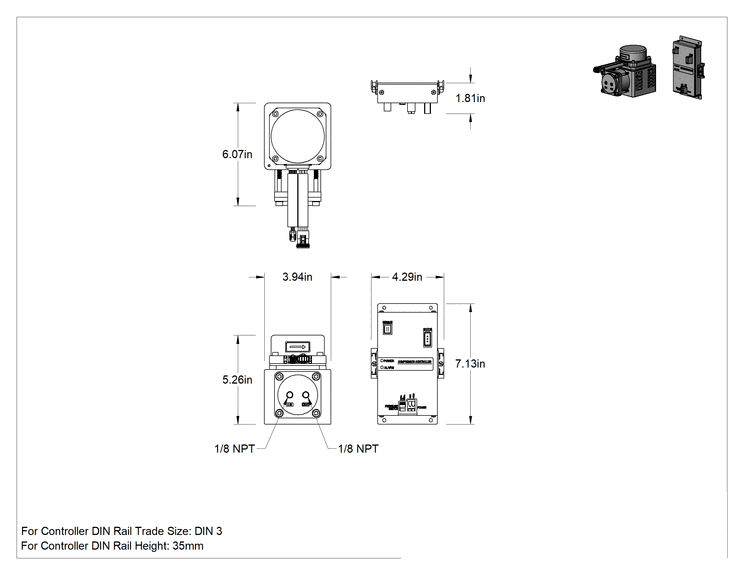 Teknik Çizim - Yağsız Elektrikli Hava Kompresörü/Vakum Pompası, 24V DC, BSPT Dişi