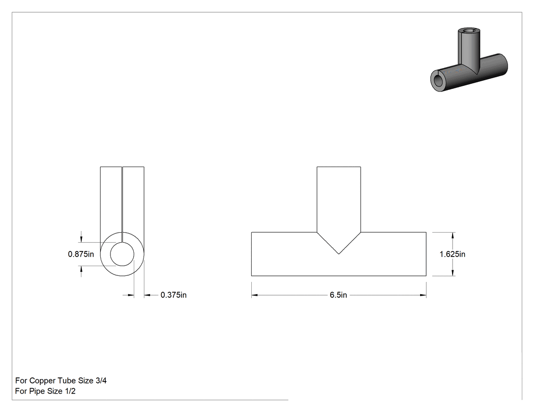 Teknik Çizim - Esnek Kauçuk Köpük Boru Yalıtımı, T, 3/8" Kalınlığında Duvar, 7/8" İç Çap