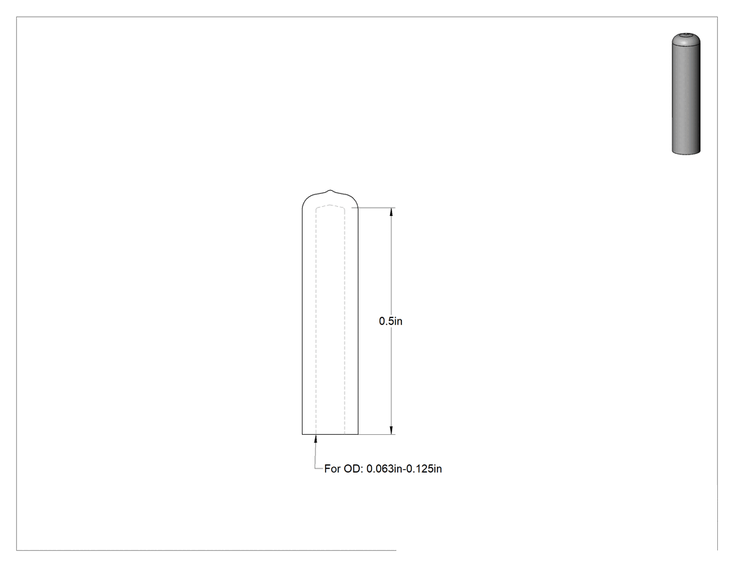 Teknik Çizim - Yüksek Sıcaklık Yuvarlak Kapaklar, 1/16" ila 1/8" Dış Çap için, 1/2" İç Yükseklik
