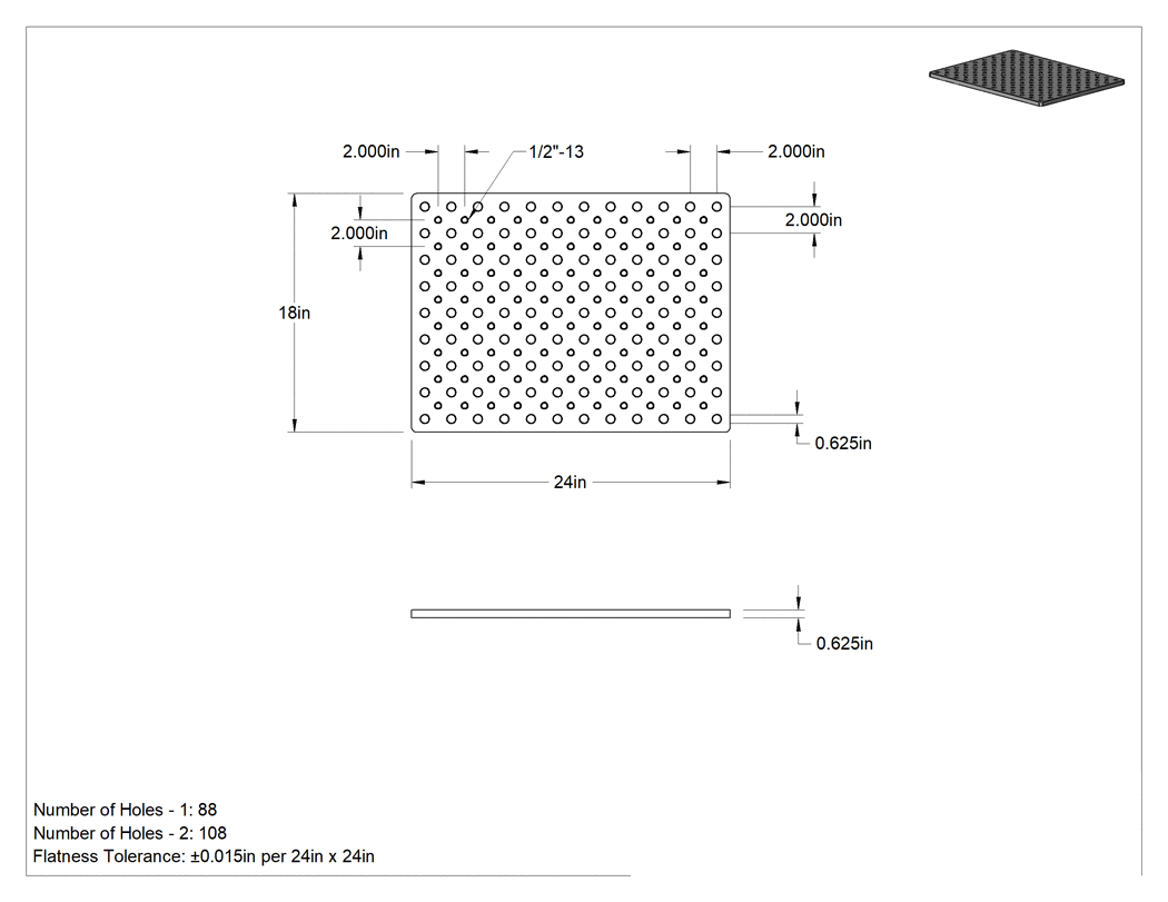Teknik Çizim - Kaynak için Izgara Sabitleme Plakaları, 18" Uzunluk x 24" Toplam Genişlik