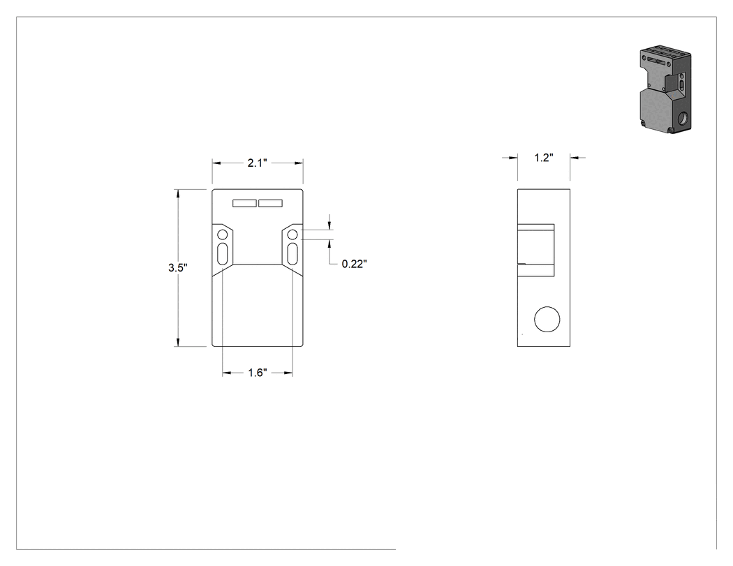 Teknik Çizim - Çerçeveye monte edilmiş güvenlik anahtarı, 3Pst-1NO/2NC, 3-1/2" Yükseklik x 2.1" Genişlikte Muhafaza
