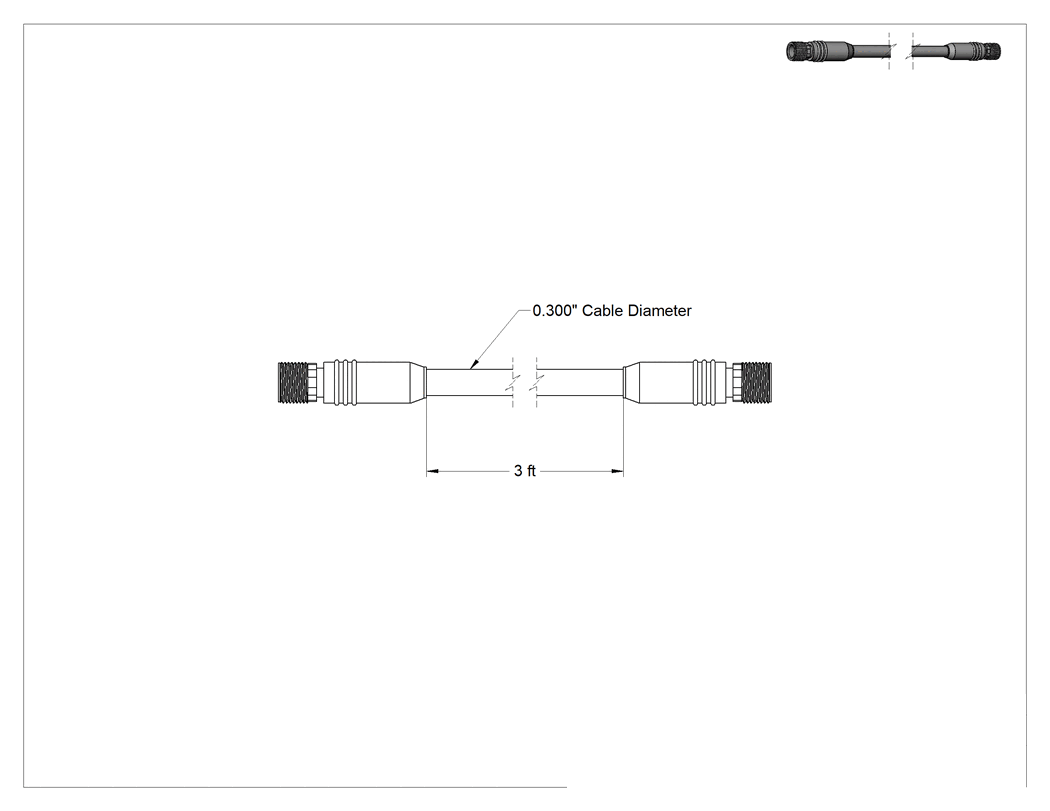 Teknik Çizim - M12 Konektörlü Ethernet Kablosu, A Kodlu Fişler, Çift Korumalı, 3 Fit Uzunluk