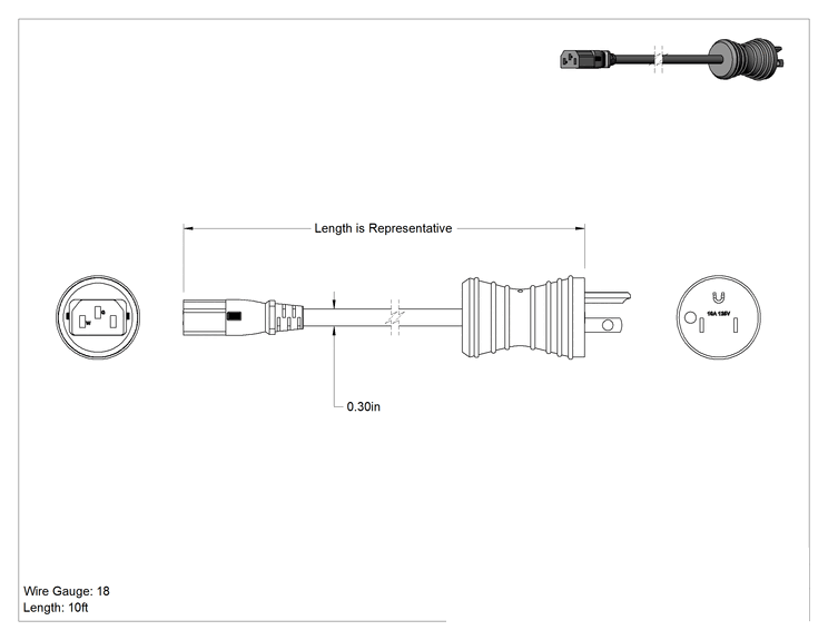 Teknik Çizim - Sure-Grip Elektronik Ekipman Güç Kablosu, 6 Fit Uzunluk
