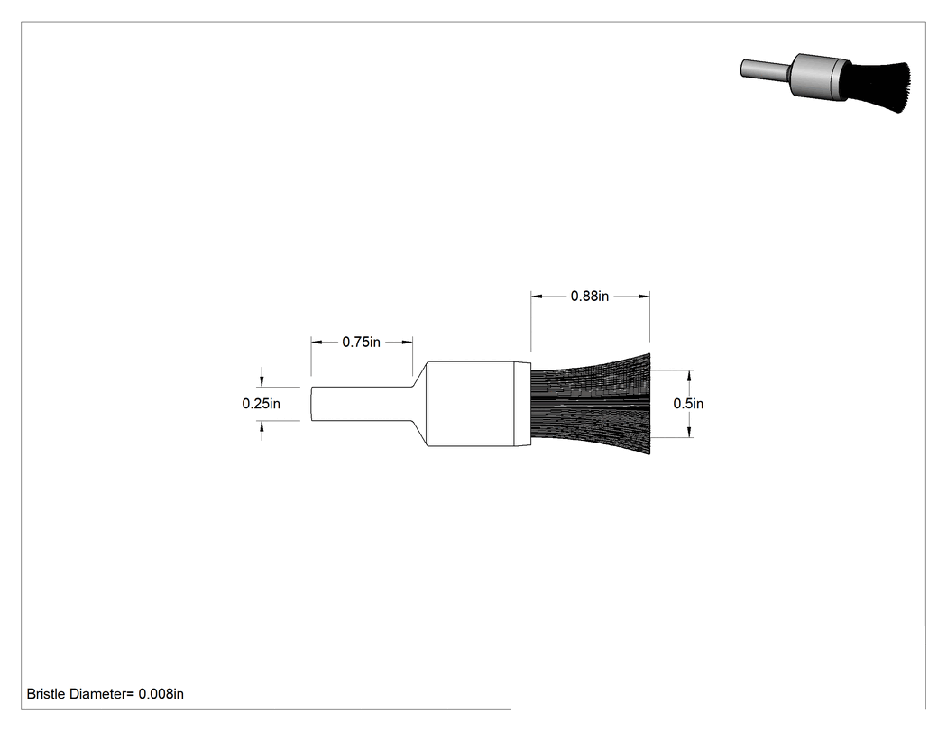 Teknik Çizim - Dar Alanlar için 3/4" Uzunluğunda Şaftlı Uç Fırçası, 0.008" Çaplı Çelik Kıllara Sahip 1/2" Fırça Çapı