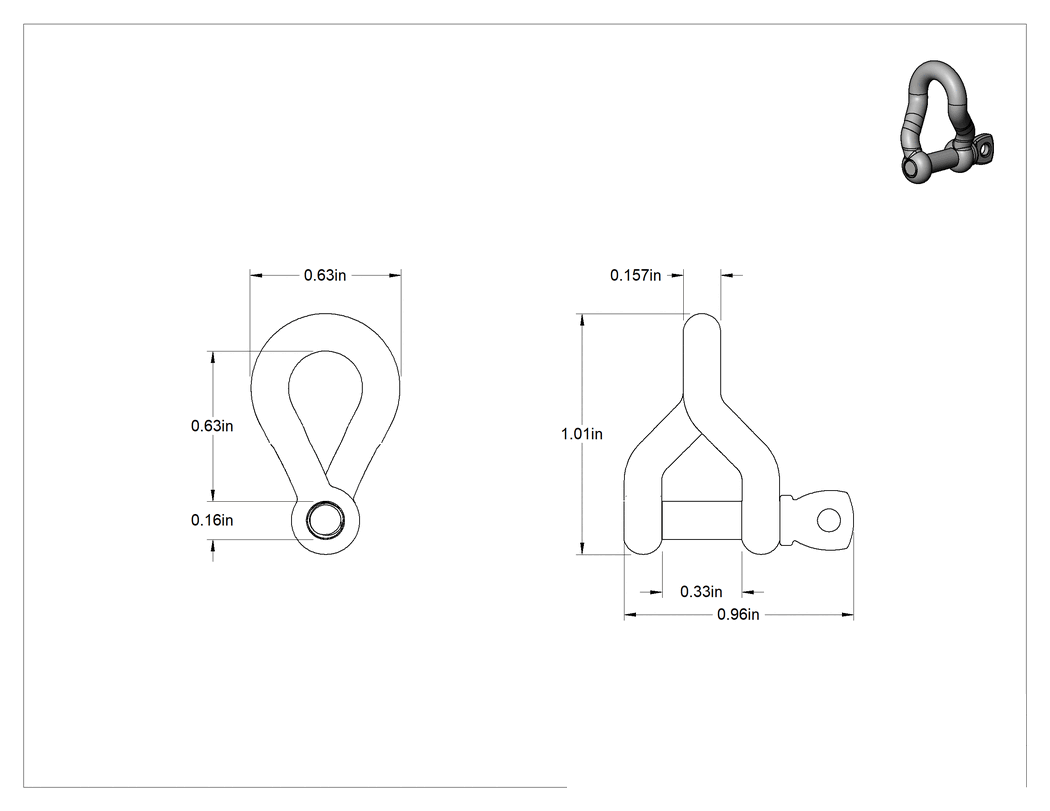 Teknik Çizim - 90 Derece Bükümlü Vida Pimli Şakel, Kaldırma Amaçlı Değildir, 5/32" Kalınlık