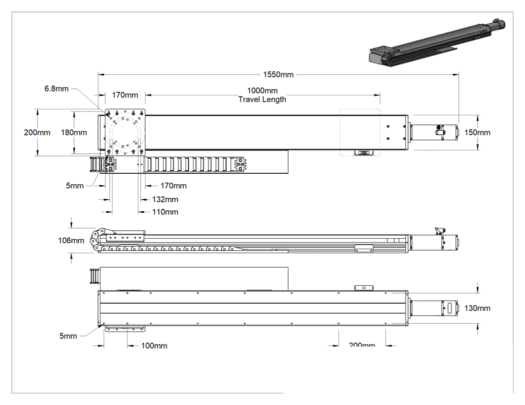 Teknik Çizim - Universal Robot için Konumlandırma Kılavuzu, 1, 550 mm Uzunluk x 150 mm Genişlik x 190 mm Toplam Yükseklik