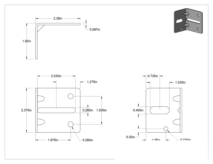 Teknik Çizim - Köşe Braketi, Galvanizli Çelik, 1-7/8" x 2-3/8" x 2-3/8"