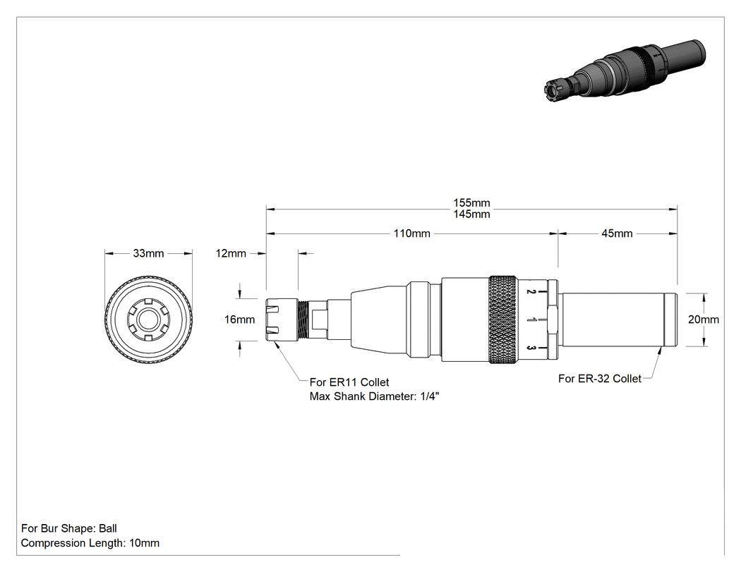 Teknik Çizim - CNC Makineleri için Çapak Alma Alet Tutucusu, Ayarlanabilir Yay Yükü