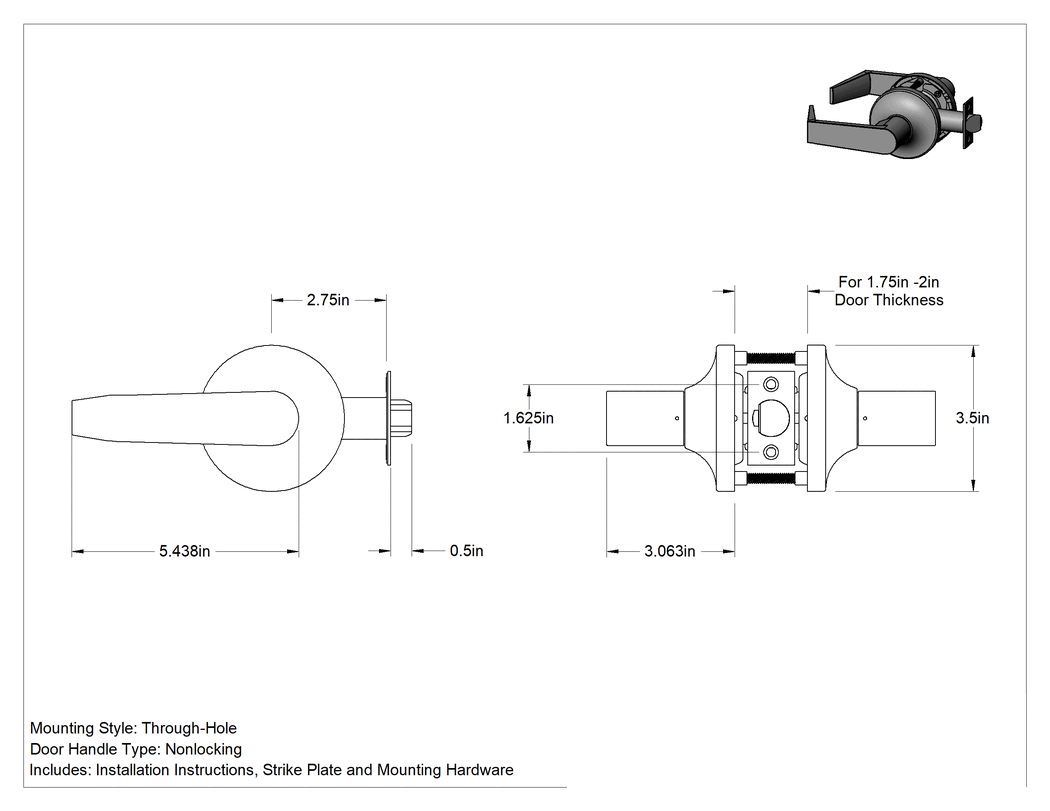 Teknik Çizim - Assa Abloy (Yale) 5400Ln Yoğun Trafik Kapı Kolu Assa Abloy (Yale) 5400Ln Yoğun Trafik Kapı Kolu