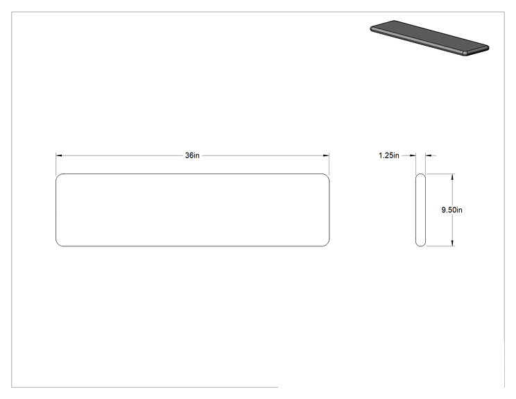 Teknik Çizim - Lak Kaplı Akçaağaç Tezgah Koltuğu, 36" Genişlik x 9-1/2" Derinlik x 1-1/4" Kalınlık