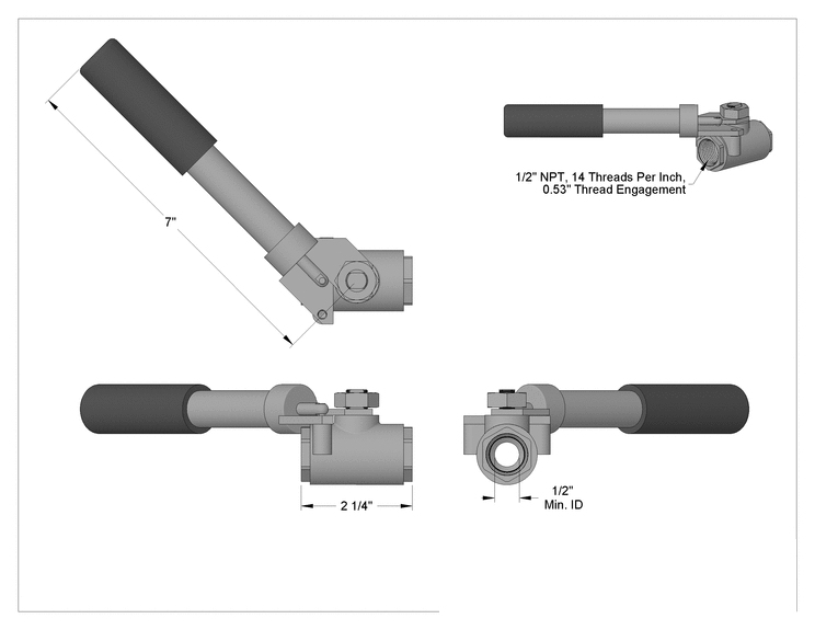 Teknik Çizim - Yüksek Basınçlı Açma/Kapama Valfi, Yaylı Kapanan Kol-Kollu, Çelik Gövde 1/2 NPT Dişi