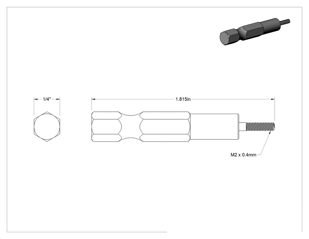 Teknik Çizim - Montaj Ucu, M2 x 0.4 mm Dişli Ekler için
