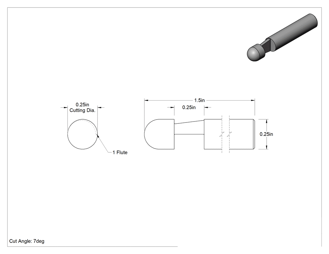 Teknik Çizim - Karbür Pah Kırma Freze Ucu, 1/4" Kesme Çapı