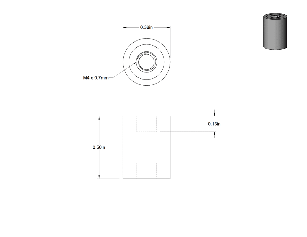 Teknik Çizim - Neopren Titreşim Sönümleyici Sandviç Montaj, M4 x 0.7 mm Dişli Çelik Ek Parça, 7 lb Kapasite