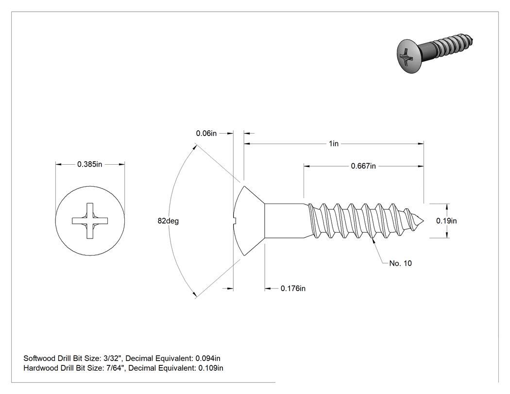 Teknik Çizim - Ahşap için Phillips Oval Başlı Vidalar, Pirinç, 10 Numaralı Boyut, 1" Uzunluk