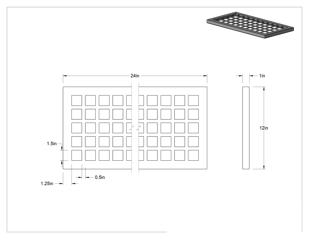 Teknik Çizim - Paslanmaz Çelik Raf, 12" Derinlik x 24" Genişlik