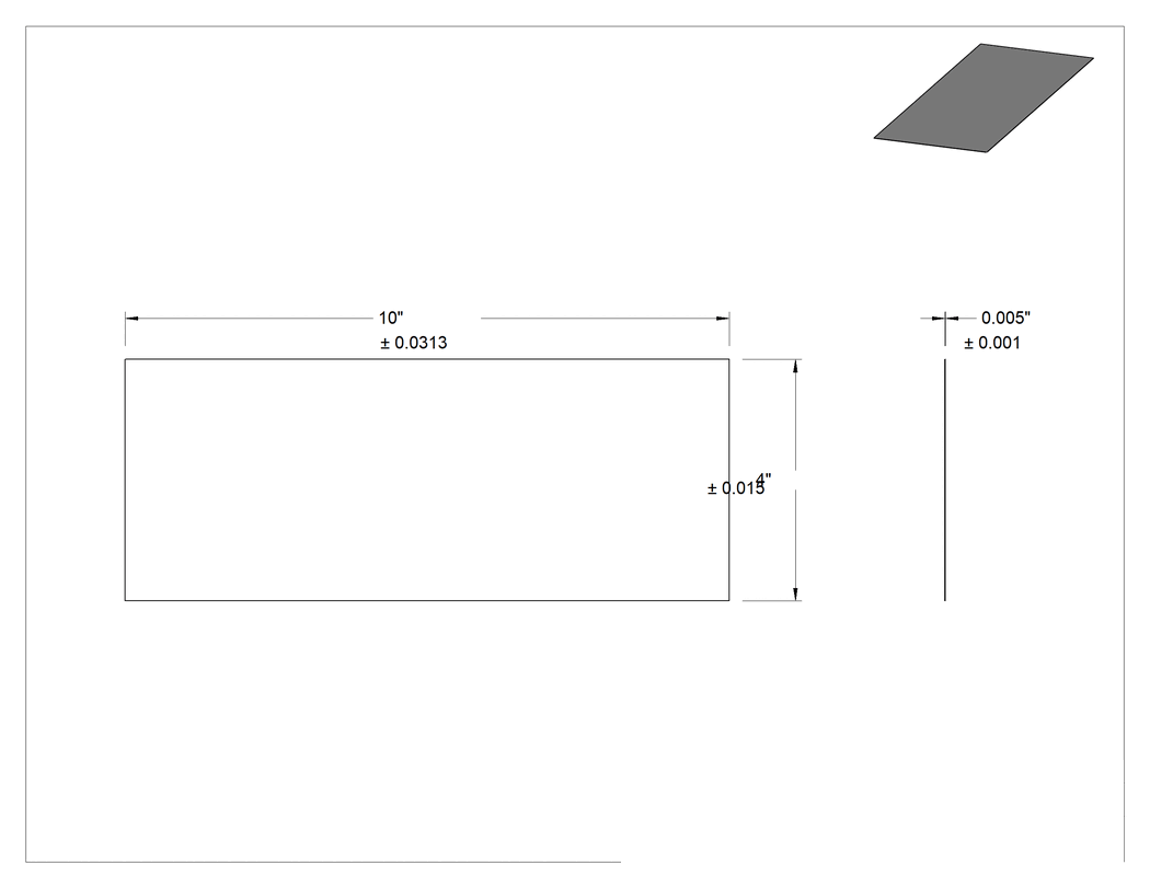 Teknik Çizim - Ultra Şekillendirilebilir 260 Pirinç, Levha, 4" x 10", 0.0050 inç Kalınlık