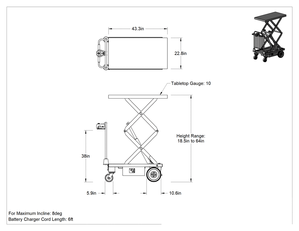 Teknik Çizim - Motor Tahrikli Pille Çalışan Kaldırma Masası