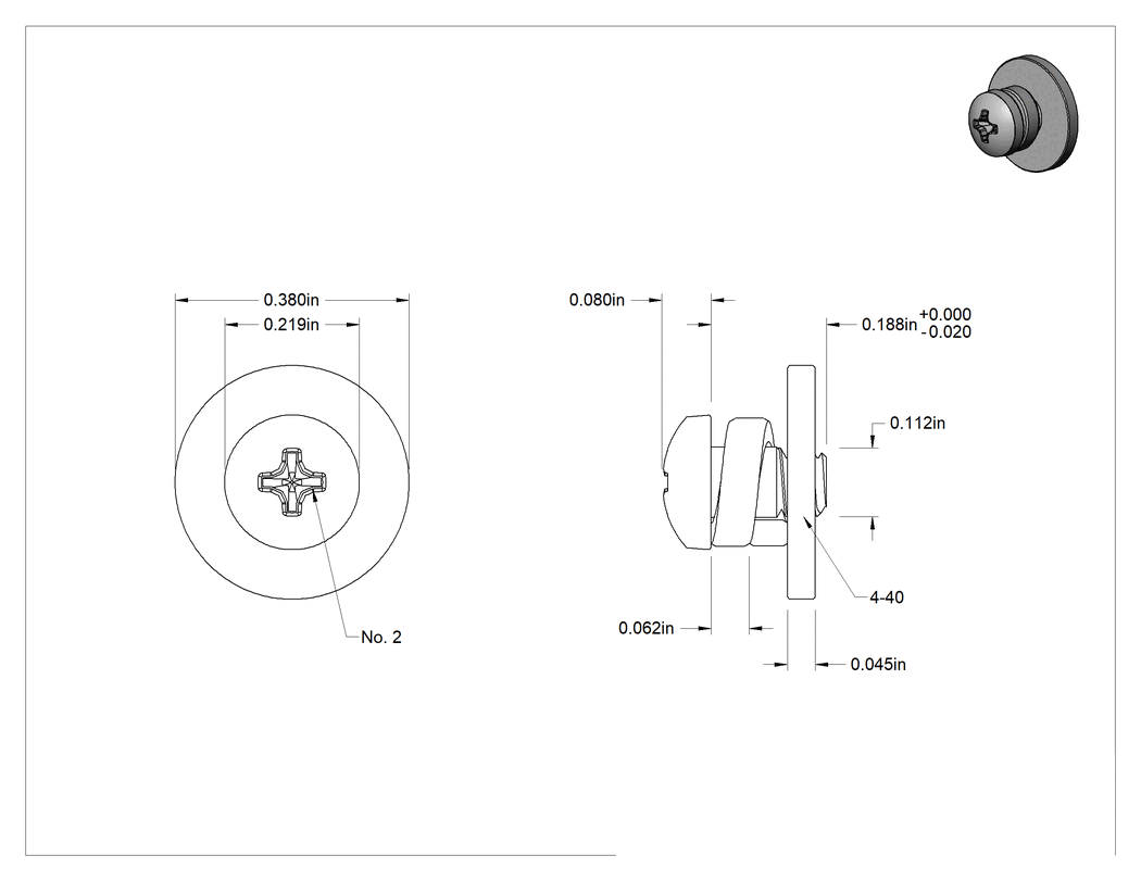 Teknik Çizim - Düz ve Yarıklı Kilit Pullu Silindir Başlı Vidalar, 4-40 Diş, 3/16" Uzunluk