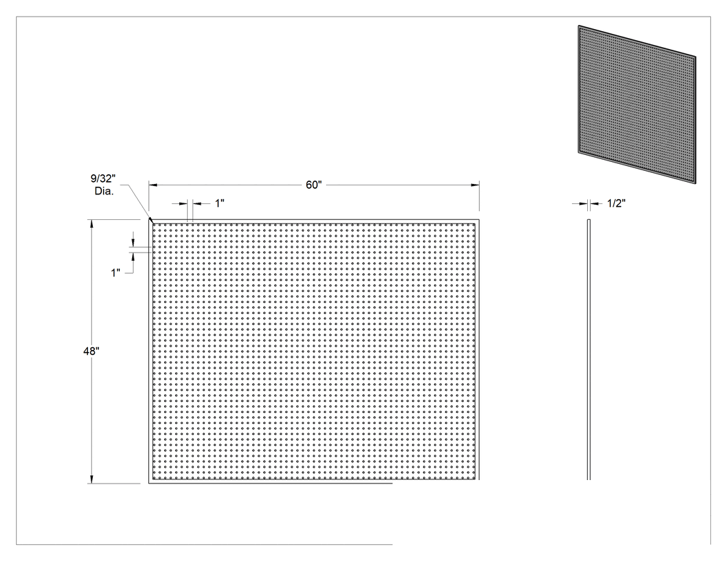 Teknik Çizim - Delikli Pano, Alüminyum Çerçeveli, 60" Genişlik x 48" Yükseklik