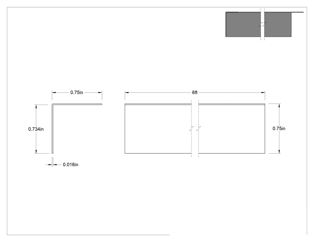 Teknik Çizim - Paslanmaz Çelik Vidalı Trim, 47/64" İç Yükseklik, 6 Fit Uzunluk