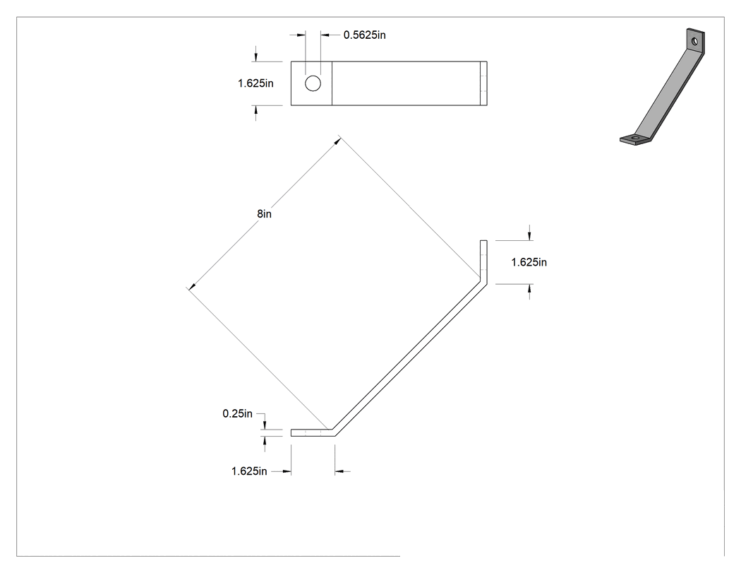 Teknik Çizim - Strut Kanalı Destek, 304 Paslanmaz Çelik, 8" Uzunluk x 1-5/8" Uzunluk