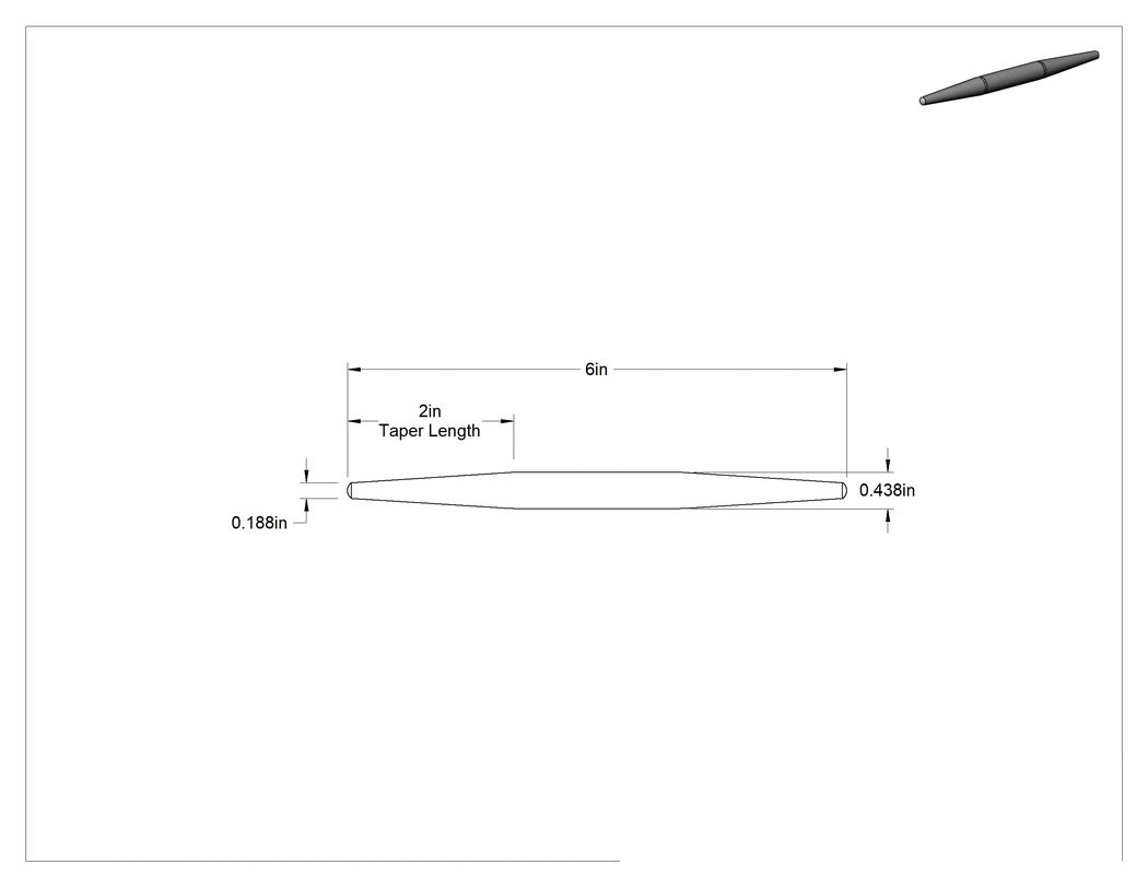 Teknik Çizim - Çift Konik Delik Hizalama Pimi, 3/16" Uç Çapı, 2" Konik Uzunluk