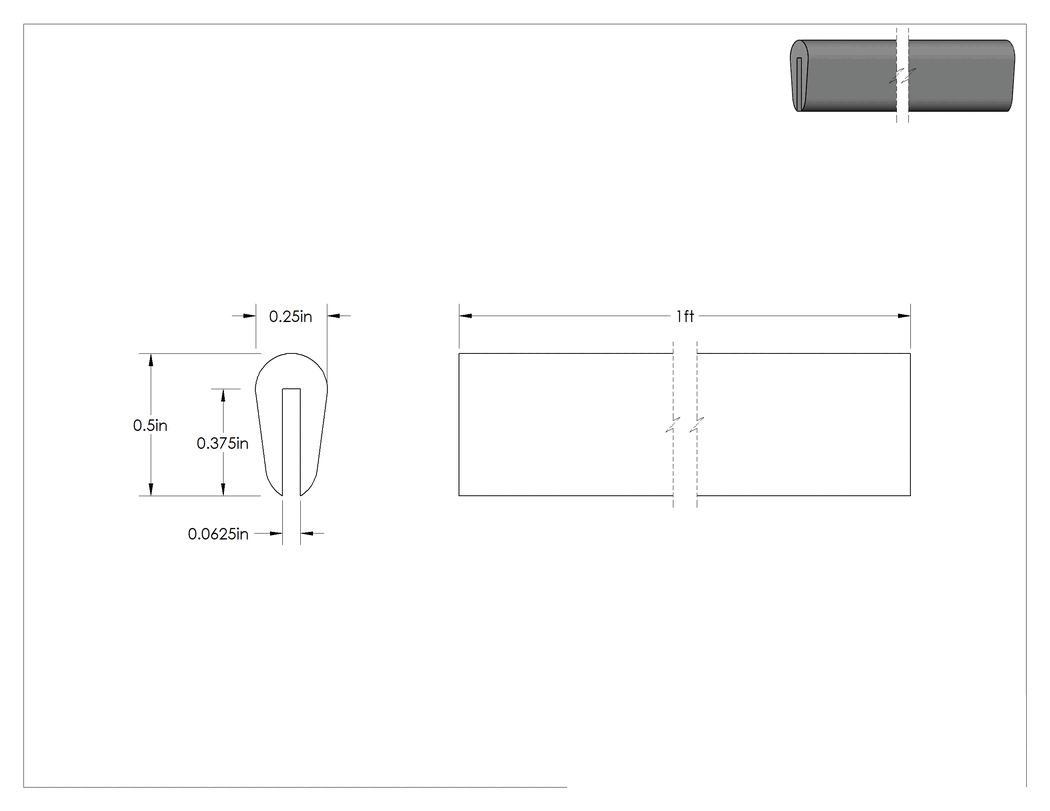 Teknik Çizim - Yüksek Sıcaklık Kenar Çıtası, Turuncu Kauçuk, 1/16" Genişlik x 3/8" İç Yükseklik