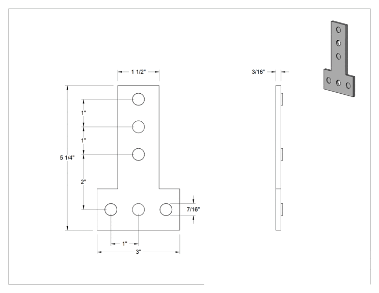 Teknik Çizim - Cıvatalı Çerçeveler için Gömme T Yüzey Braketi