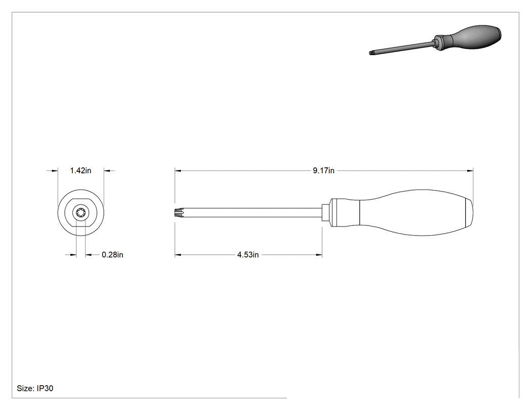 Teknik Çizim - Torx Plus Tornavida, IP30 Tahrik Boyutu