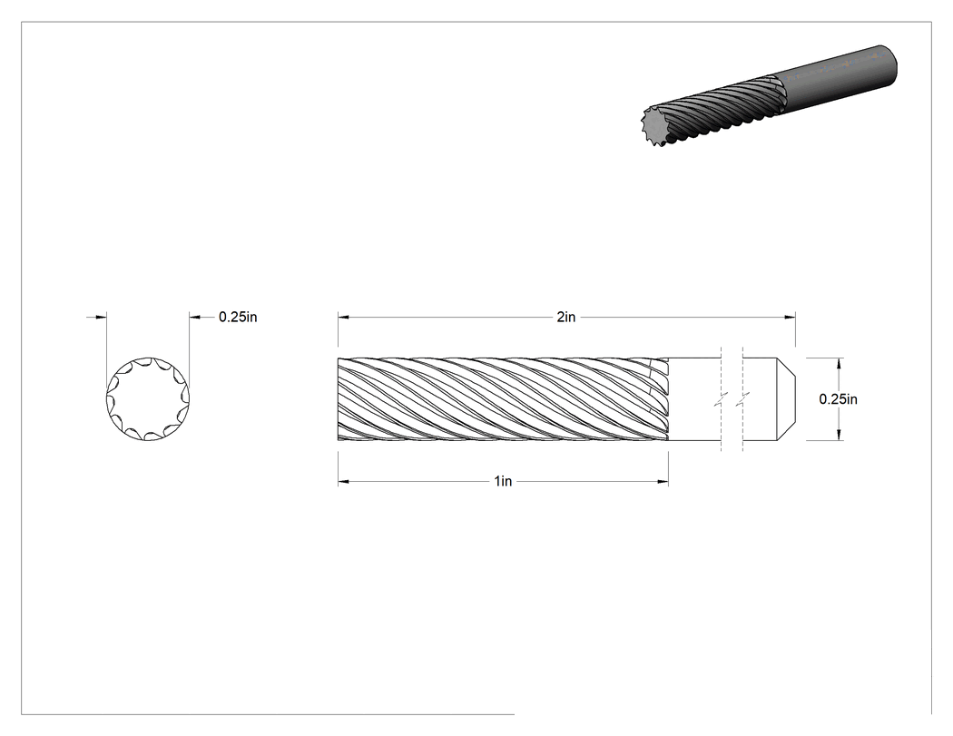 Teknik Çizim - Yüksek Hızlı Çelik Frez, 1/4" Çaplı Şaftlı, Düz Silindir, 1/4" Çap x 1" Uzunluk Başlık