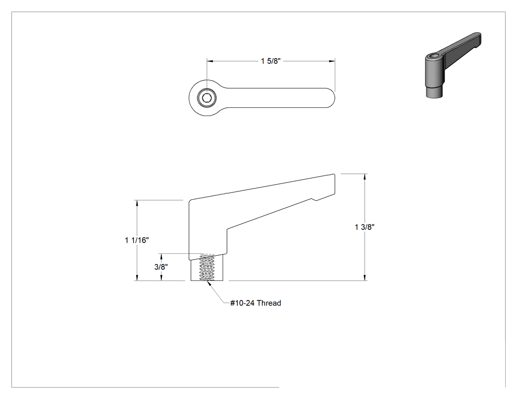 Teknik Çizim - Ayarlanabilir Güvenlik Kolu, 10-24 Dişli Delik, 1-3/8" Çıkıntı